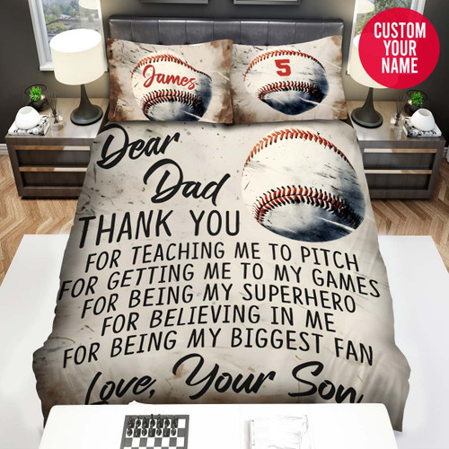 Personalized Baseball Dear Dad Thank You For Being My Superhero Duvet Cover Bedding Set