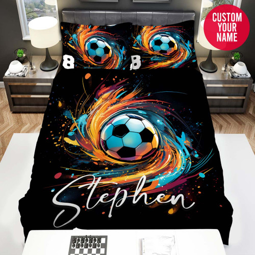Personalized Soccer Ball Colourful Shine Custom Name Duvet Cover Bedding Set