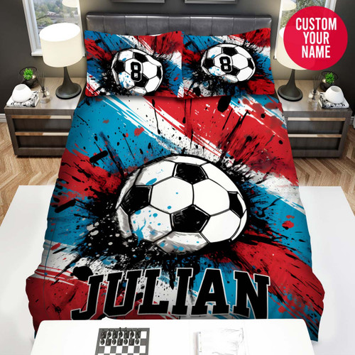 Personalized Soccer Ball On Colourful Background Custom Name Duvet Cover Bedding Set