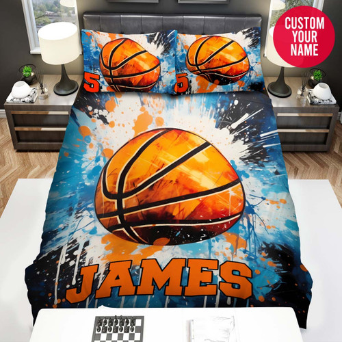 Personalized Basketball Ball Illustration Custom Name Duvet Cover Bedding Set