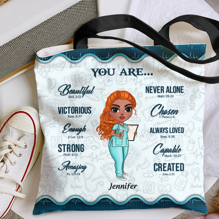 Custom Name Tote Bag - Gift For Nurse - You Are Beautiful Victorious