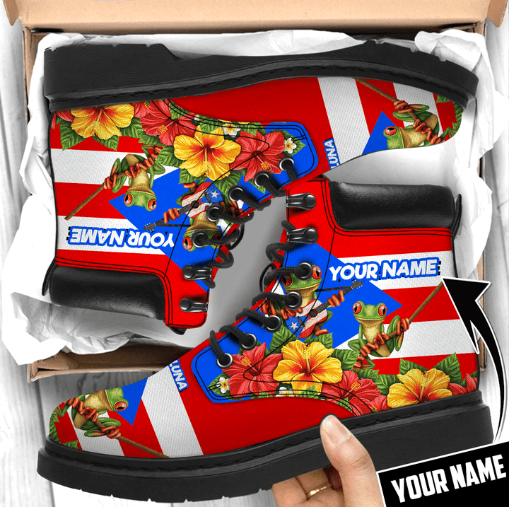 Customize Name Coquí And Flower Puerto Rico Tim Boots