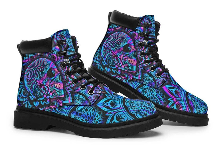 Blue Psychedelic Skull Tim Boots