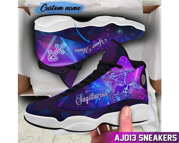 Personalized Sagittarius Zodiac Purple Air Jordan 13 Sneaker, Gift For Lover Sagittarius Zodiac AJ13 Shoes For Men And Women