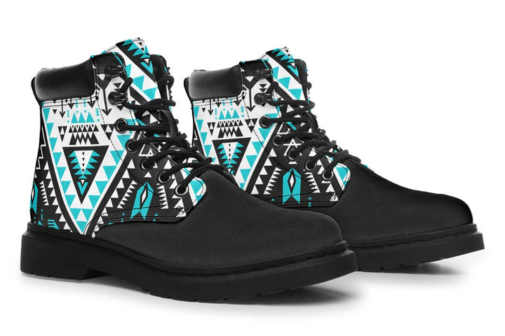 Native American Turquoise Pattern Black & Blue Tim Boots