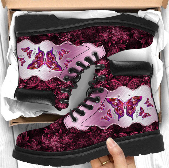 Pink Butterfly Pattern Tim Boots