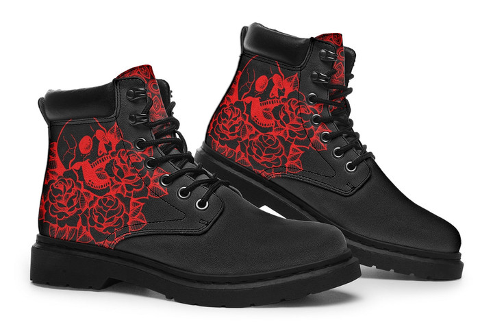 Red Roses Skull Design Tim Boots
