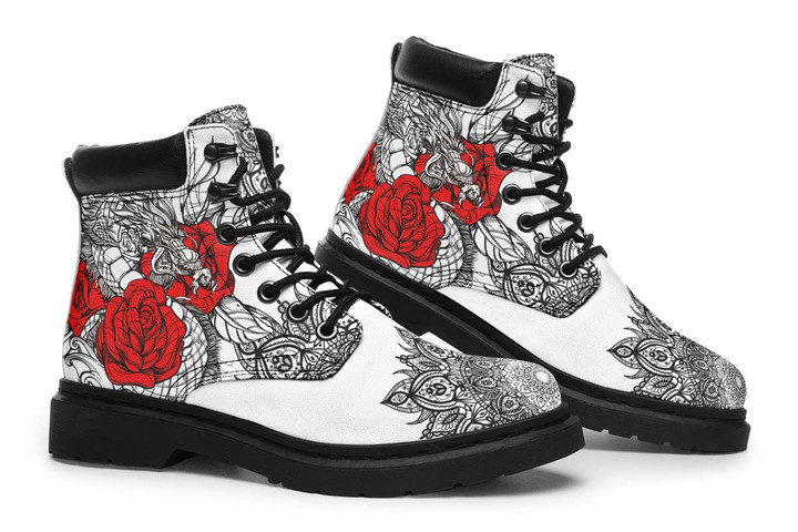 Dragon Roses Mandala White Tim Boots
