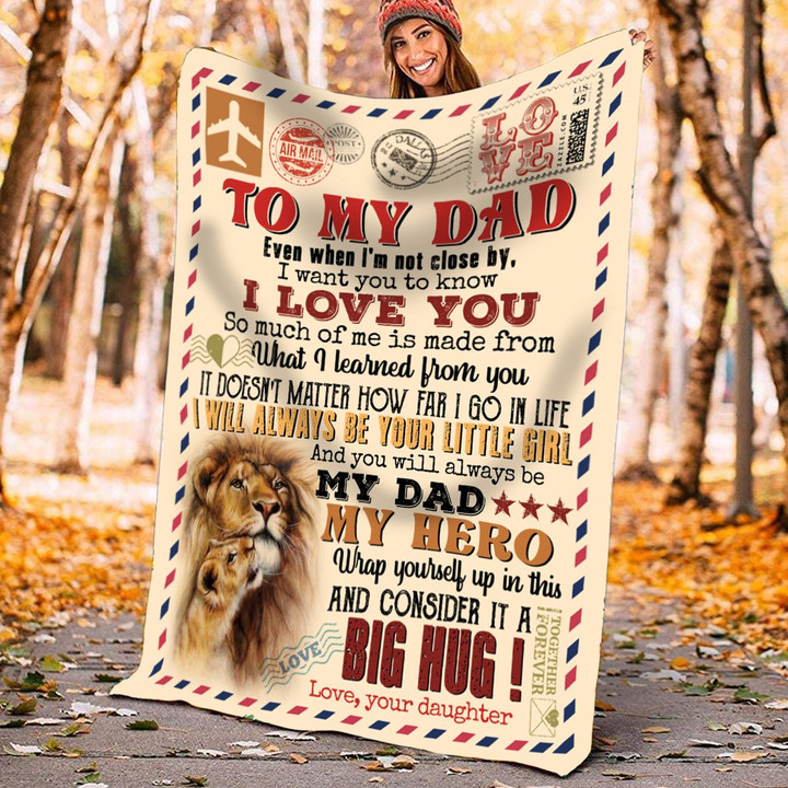 Personalized Lion Airmail Letter To My Dad I Will Always Be Your Little Girl Fleece Blanket From Daughter Great Customized Blanket Gifts For Birthday Christmas Thanksgiving Anniversary Father's Day