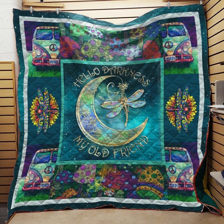 Dragonfly Hippie Hello Darkness My Old Friend Quilt Blanket Great Customized Blanket Gifts For Birthday Christmas Thanksgiving