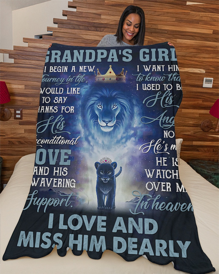 Angel Grandpa - He Is Watching Over Me In Heaven , I Love And Miss Him Dearly, Lion Mist Sherpa Fleece Blanket Great Customized Blanket Gifts For Birthday Christmas Thanksgiving