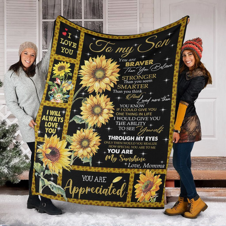 Personalized To My Son Sunflowers Fleece Blanket From Momma I Will Always Love You Great Customized Gift For Birthday Christmas Thanksgiving