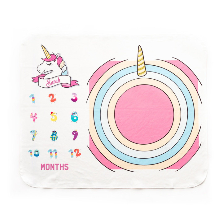 Personalized Unicorn Monthly Milestone Blanket, Newborn Blanket, Baby Shower Gift Adventure Awaits Monthly Growth