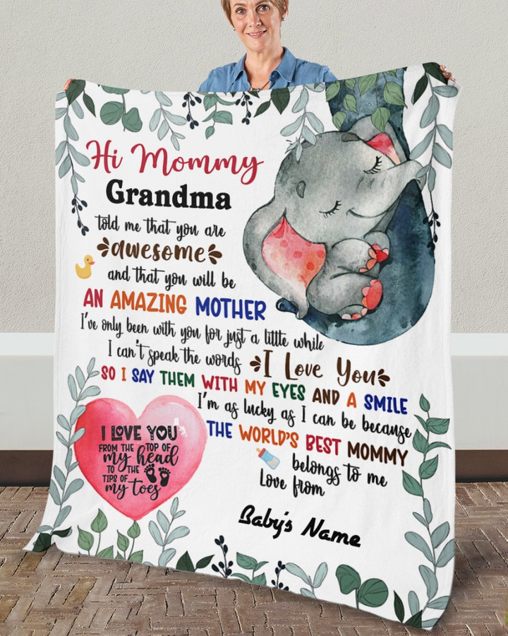 Personalized Hi Mommy Elephant I Love You From The Top Of My Head To The Tips Of My Toes, The World's Best Mommy Sherpa Fleece Blanket