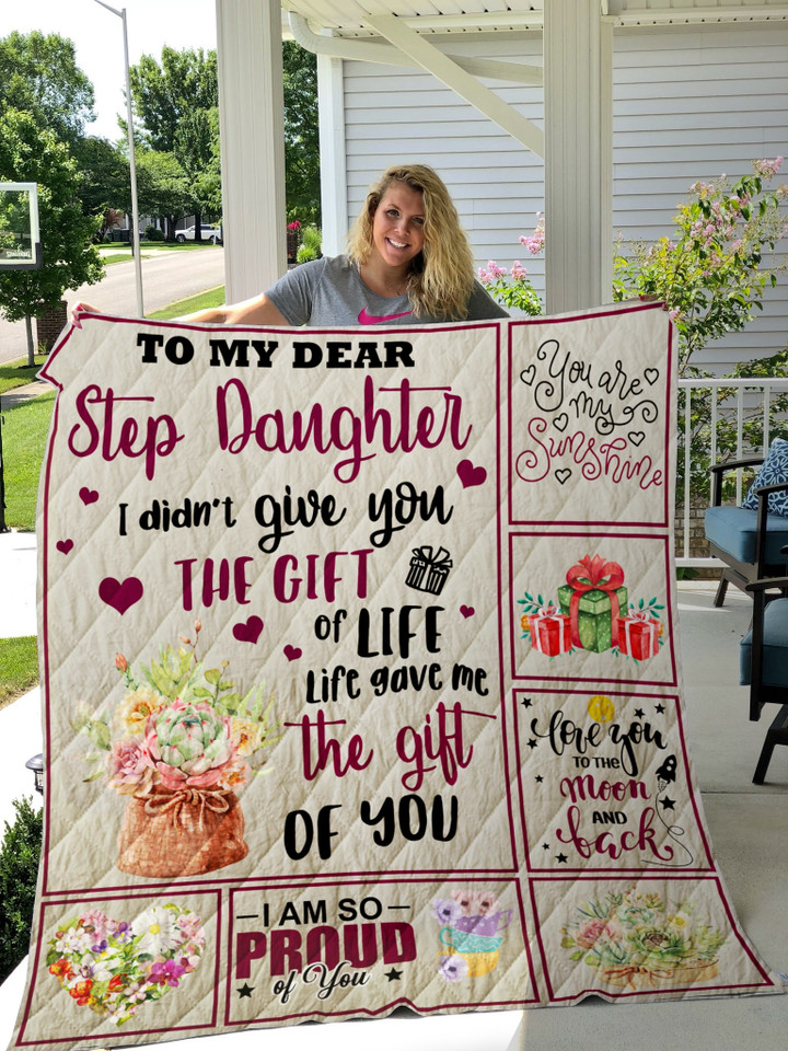 Personalized To My Step Daughter I Love You To The Moon And Back Quilt Blanket