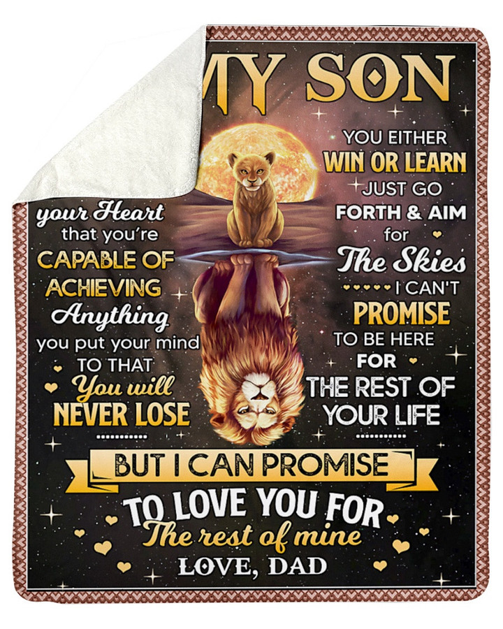 Personalized Custom Name Dad To My Son I Want U To Believe In Your Heart Lion Fleece, Sherpa Blanket Great Gifts For Birthday Christmas Thanksgiving Anniversary