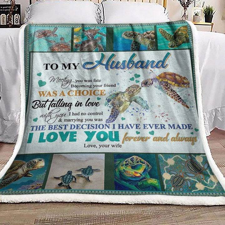 Personalized Turtle Couple Falling In Love With You To My Husband From Wife Sherpa Fleece Blanket Great Customized Blanket Gifts For Birthday Christmas Thanksgiving Valentine’s Day