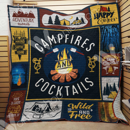Camping Campfires And Cocktails Quilt Blanket Great Customized Blanket Gifts For Birthday Christmas Thanksgiving