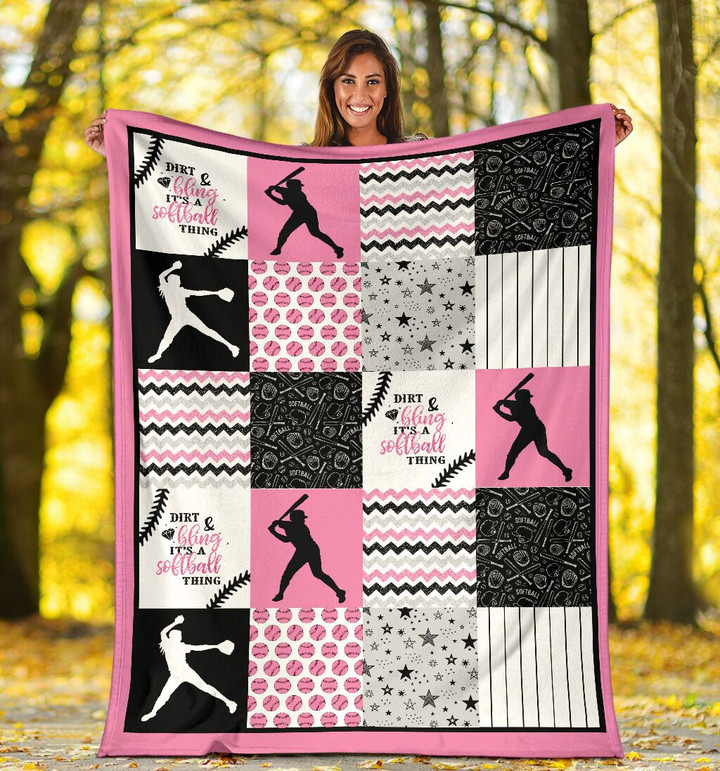 Dirt And Bling Softball Pink Shape Pattern Sherpa Fleece Blanket Great Customized Blanket Gifts For Birthday Christmas Thanksgiving