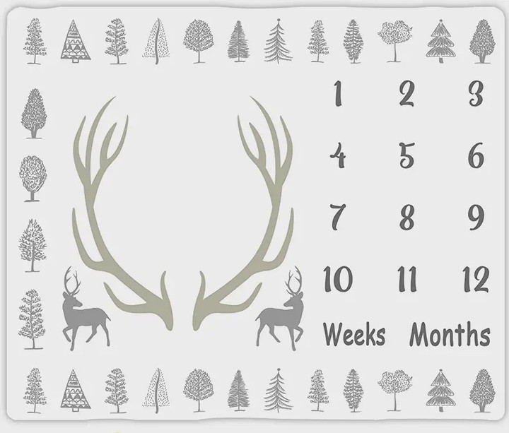 Deer Antler Monthly Milestone Blanket, Newborn Blanket, Baby Shower Gift Grow Chart Monthly