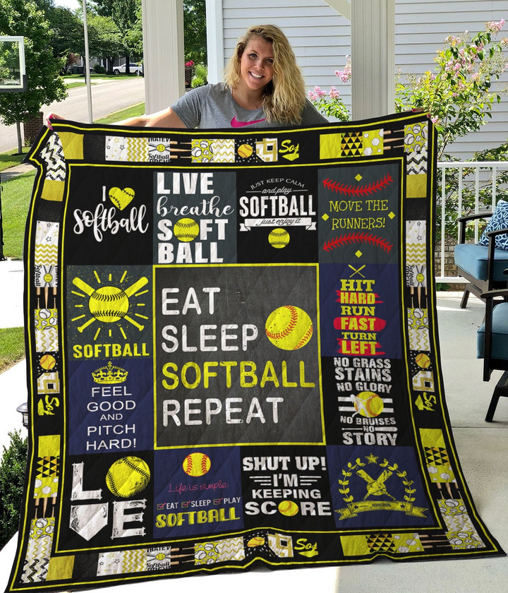 Eat Sleep Softball Repeat Quilt Blanket Great Customized Blanket Gifts For Birthday Christmas Thanksgiving