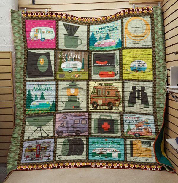 Camping Happy Camper Let's Adventure Quilt Blanket Great Customized Blanket Gifts For Birthday Christmas Thanksgiving