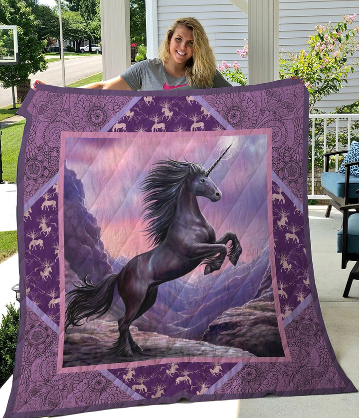 Unicorn Purple Mandala Pattern Quilt Blanket Great Customized Gifts For Birthday Christmas Thanksgiving Perfect Gifts For Unicorn Lover