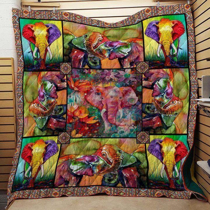 Elephant Flowers Trees Colorful Quilt Blanket Great Customized Blanket Gifts For Birthday Christmas Thanksgiving Anniversary