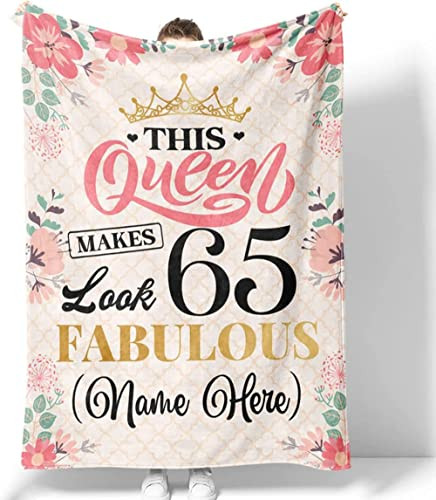 Personalized 65th Birthday Blanket, This Queen Makes 65 Look Fabulous Floral Blanket, 65th Birthday Gifts For Women Mom Wife Aunt Friend, 0"X60" Soft Cozy Fleece & Sherpa Blanket Throw