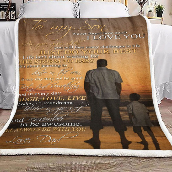 Personalized Sea To My Son Everyday May Not Be Good But Find Something Good In Everyday Laugh, Love, Live Your Life Is Become Awesome Love You Forever Fleece Blanket Great Customized Blanket Gifts For Anniversary