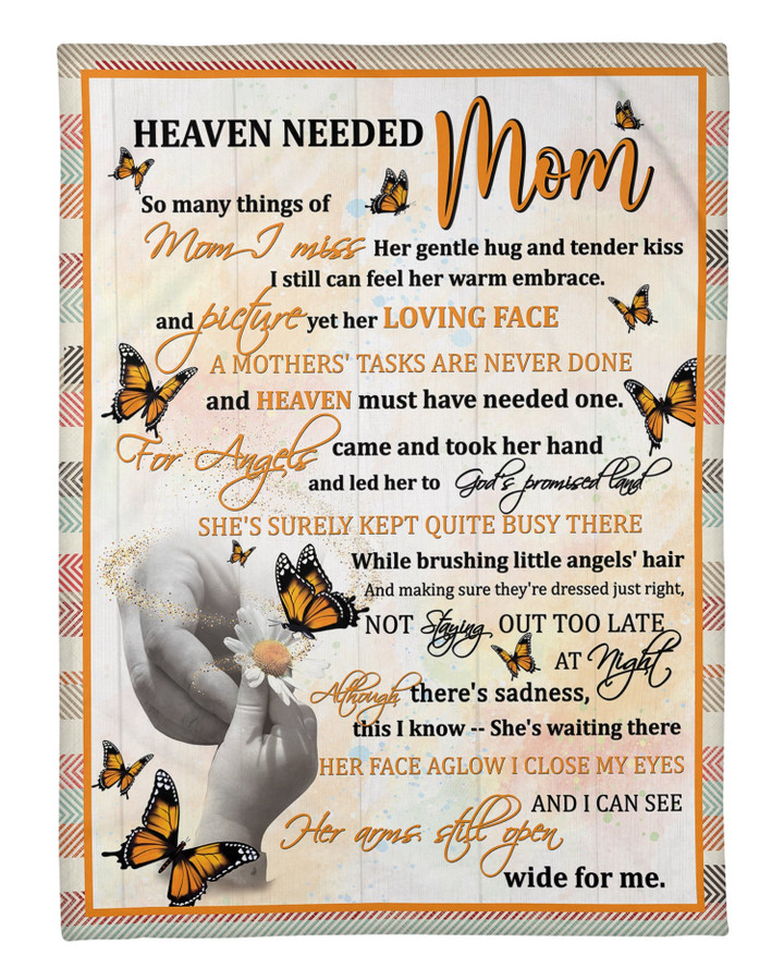 Memorial Fleece Blanket Unique Mother's Day Gifts Heaven Needed Mom Butterfly Sherpa, Fleece Blanket Meaningful Motherhood Day Presents For Mom In Heaven From Daughter & Son Kids
