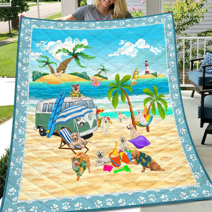 Golden Retriever Camping By The River Quilt Blanket Great Customized Blanket Gifts For Birthday Christmas Thanksgiving