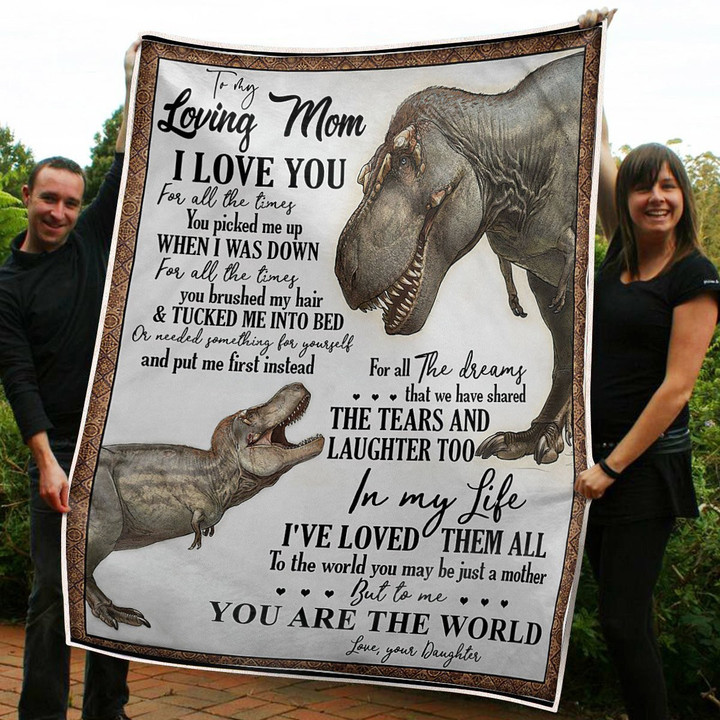 Personalized Dinosaur Family To My Mom From Daughter To Me You Are The World Sherpa Fleece Blanket Great Customized Gifts For Birthday Christmas Thanksgiving Mother's Day