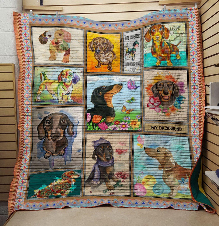 Dachshund Innocent Face Colorful Quilt Blanket Great Customized Blanket Gifts For Birthday Christmas Thanksgiving