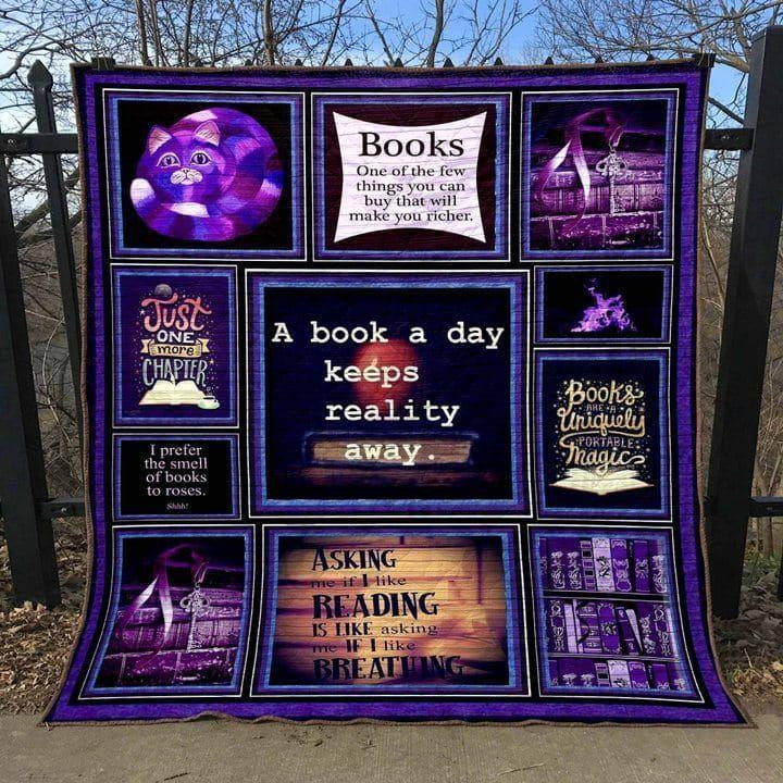 Books A Book A Day Keeps Reality Away Purple Books Quilt Blanket Great Customized Blanket Gifts For Birthday Christmas Thanksgiving
