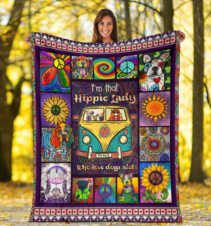 Dog Lovers Hippie Lady Love Dogs Fleece Blanket Great Customized Blanket Gifts For Birthday Christmas Thanksgiving