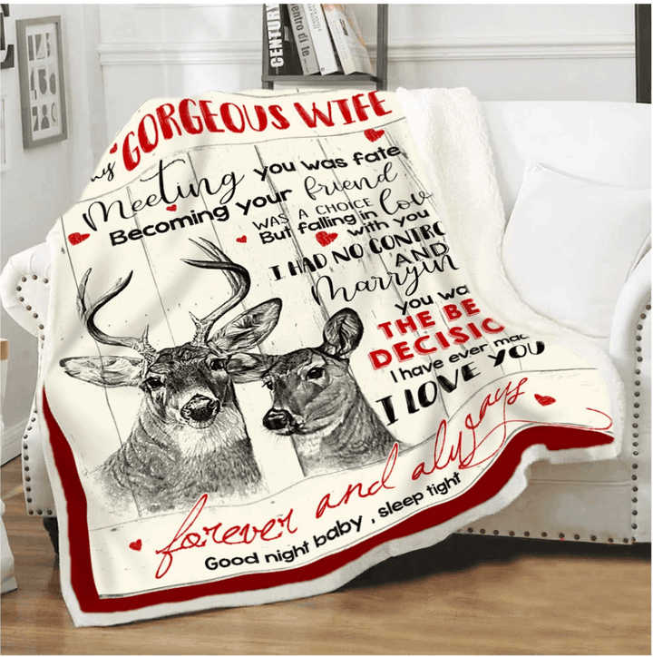 Personalized Deer Falling In Love With You To My Gorgeous Wife From Husband Sherpa Fleece Blanket Great Customized Blanket Gifts For Birthday Christmas Thanksgiving