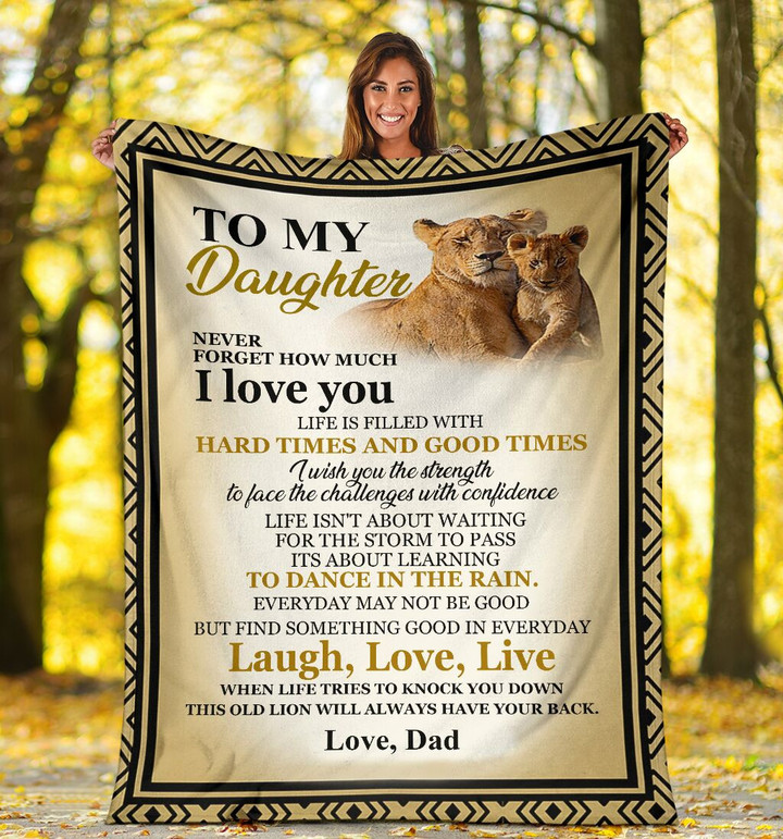 Personalized To My Daughter Life Is Filled From Dad Lioness Playing With Cub Sherpa Fleece Blanket Great Customized Blanket Gifts For Birthday Christmas Thanksgiving