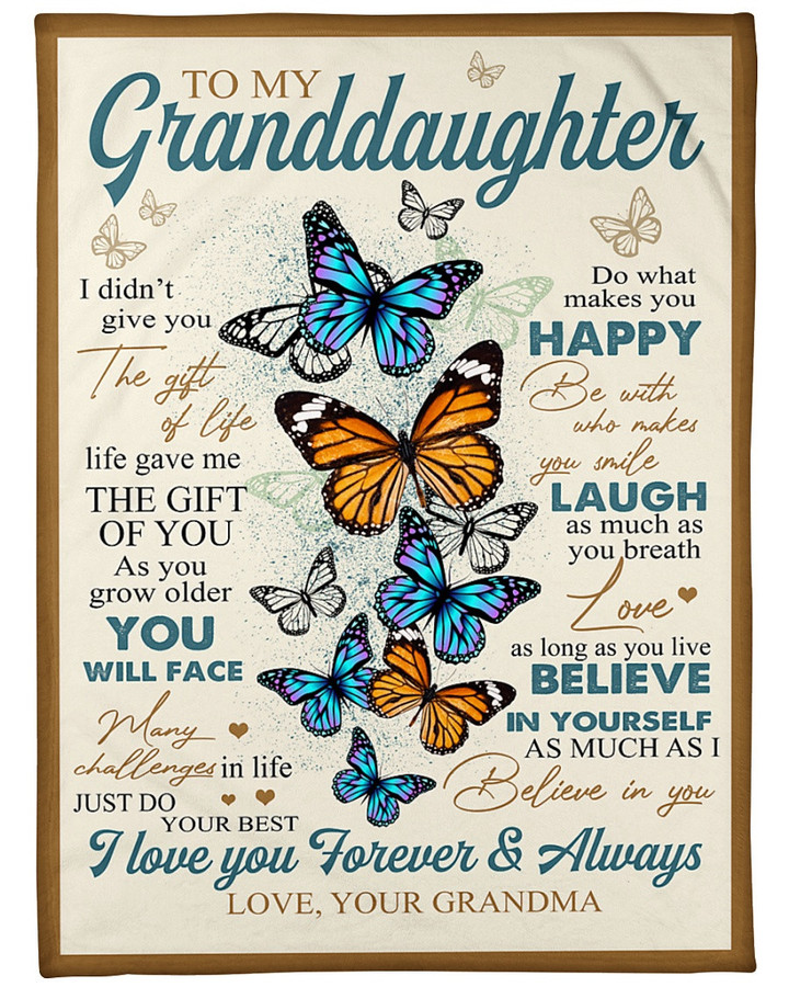 Personalized To My Granddaughter From Grandma Butterflies I Love You Forever And Always Fleece/Sherpa Blanket Great Customized Gifts For Family Birthday Christmas Thanksgiving Anniversary