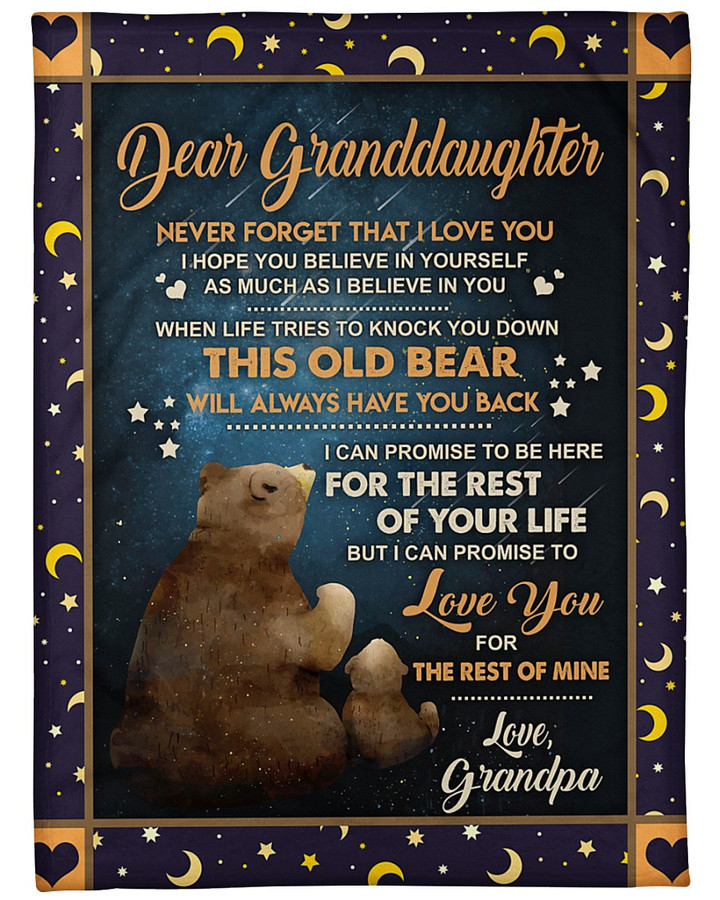 Personalized Family To My Granddaughter Never Forget That I Love You, This Old Bear Will Always Have Your Back Sherpa Fleece Blanket