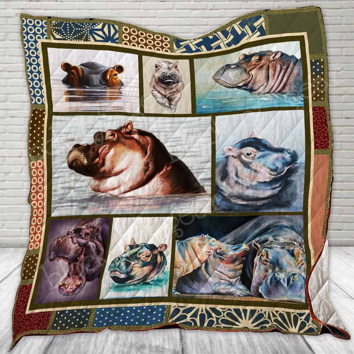 Cute Hippo Quilt Blanket Great Customized Gifts For Birthday Christmas Thanksgiving Perfect Gifts For Hippo Lover