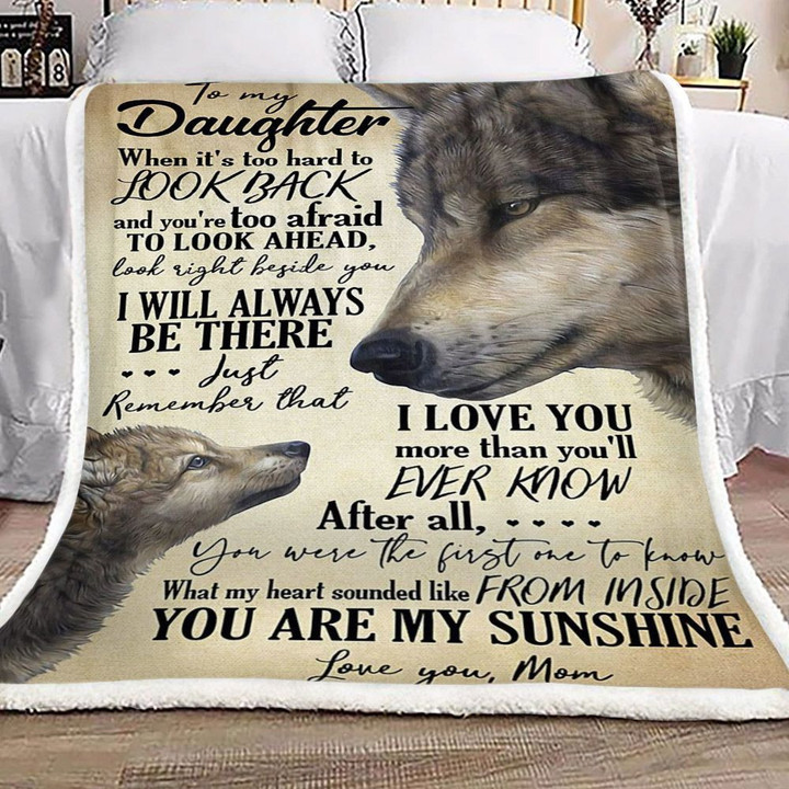 Personalized Wolf To My Daughter From Mom You Are My Sunshine Sherpa Fleece Blanket Great Customized Gifts For Birthday Christmas Thanksgiving Graduation