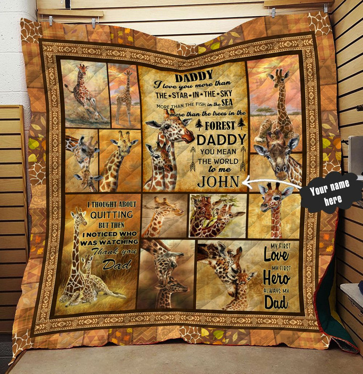 Personalized Giraffe Daddy I Love You More Than The Star In The Sky Quilt Blanket Great Customized Blanket Gifts For Birthday Christmas Thanksgiving Father's Day