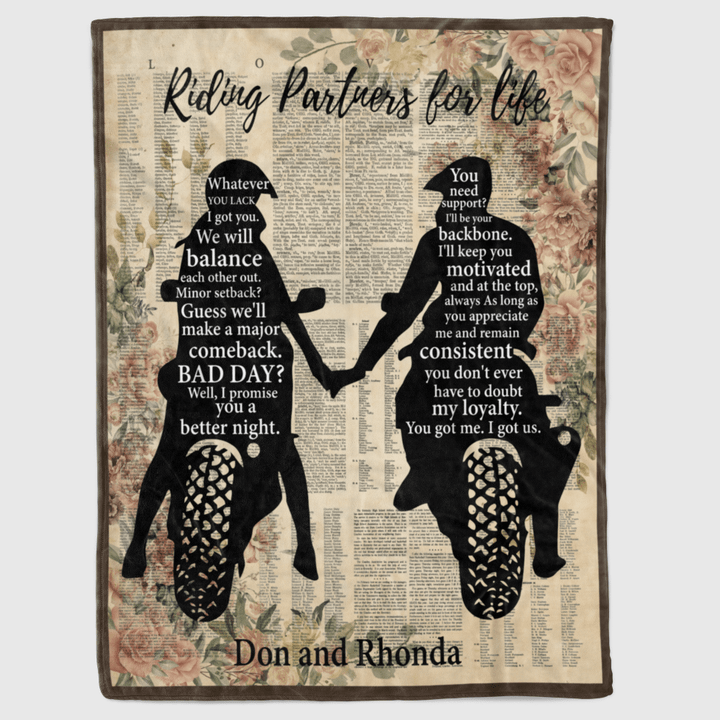 Personalized Riding Partner For Life Sherpa & Fleece Blanket For Husband/Wife Motorcycle Riding Couple Blanket Valentines Day Wedding Anniversary Christmas Birthday Gifts For Wife/Husband