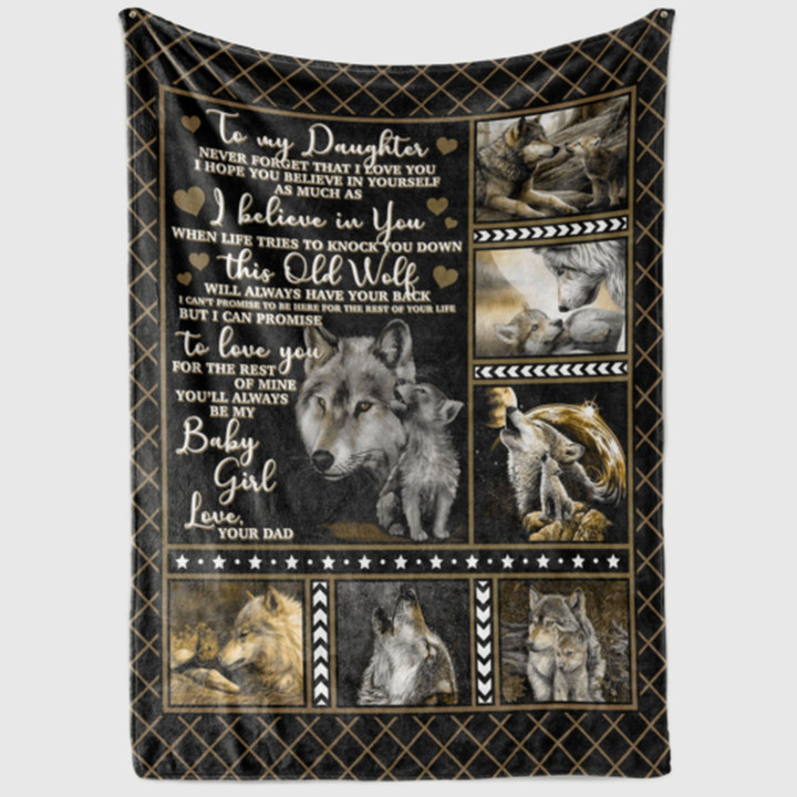 Personalized Family Wolf To My Daughter From Dad Be My Baby Girl Fleece Blanket Great Customized Gifts For Birthday Christmas Thanksgiving