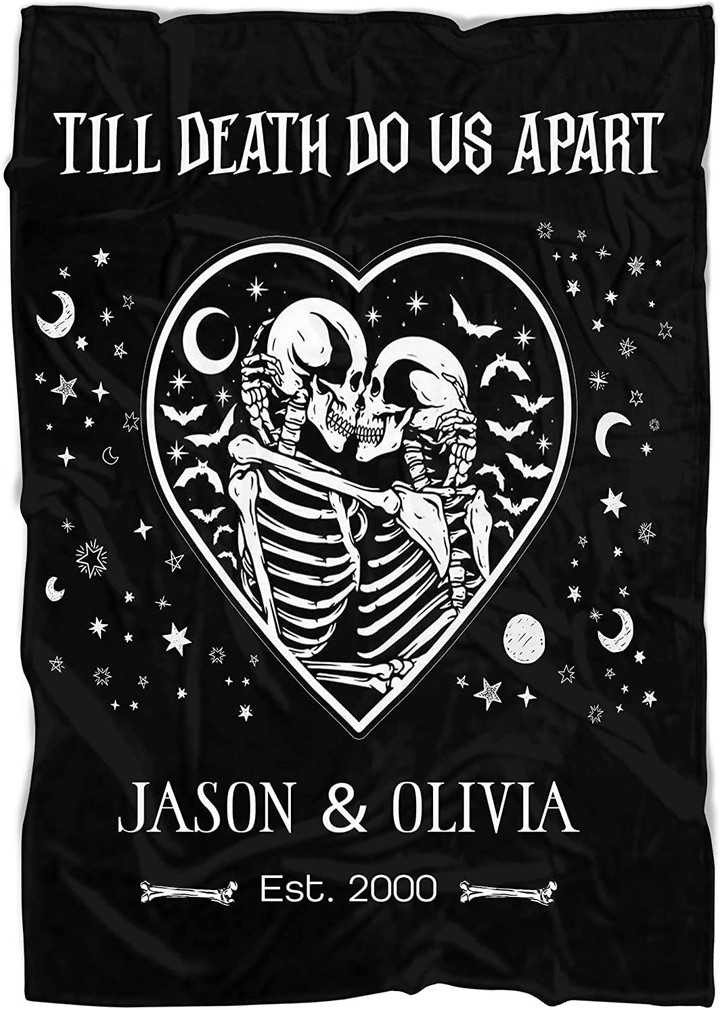 Personalized Skeleton Blanket For Couple Till Death Do Us Part Blanket Gothic Wedding Blanket
