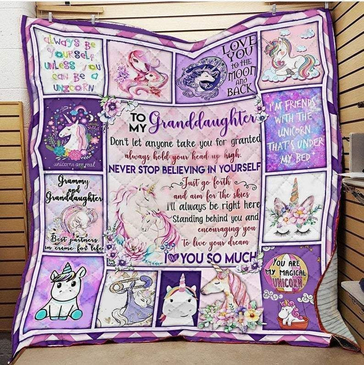 Personalized Unicorn To My Granddaughter From Grandma Grandpa Love You To The Moon Quilt Blanket Great Customized Gifts For Birthday Christmas Thanksgiving Perfect Gifts For Unicorn Lover