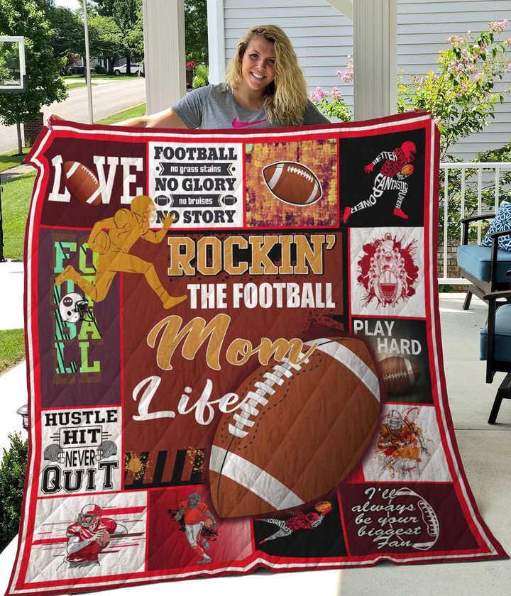 Rockin The Football Mom Life Quilt Blanket Great Customized Gifts For Birthday Christmas Thanksgiving Mother's Day