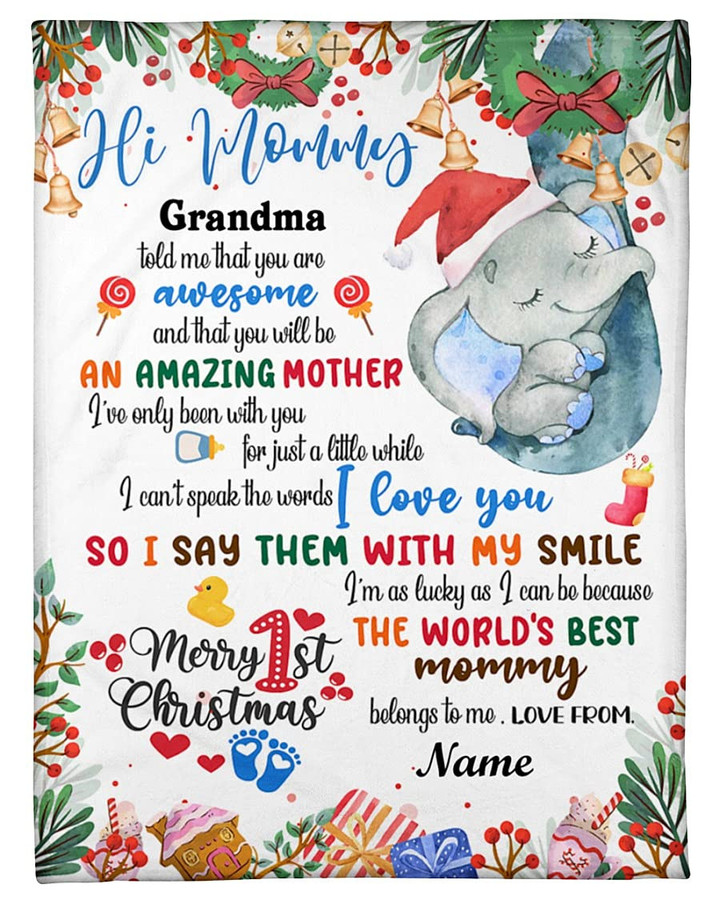 Personalized Blue/Pink First Christmas 1st Christmas Blanket Gift For New Mom And Baby From Grandparents New Mommy Gifts New Mom Gifts New Mommy Blanket Baby Gifts From Grandma Newborn Baby Blanket