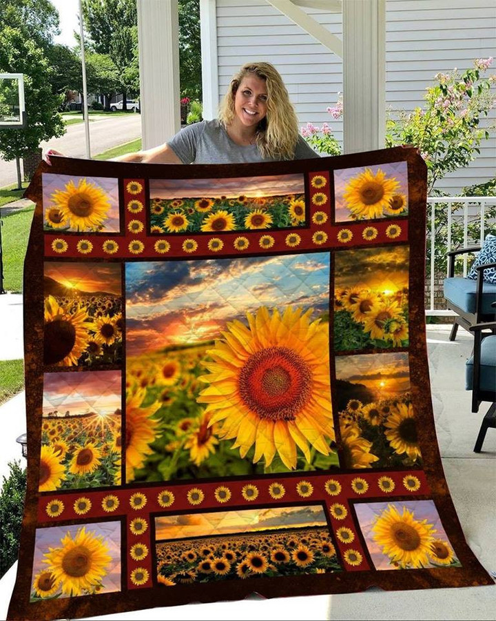 Field Of Sunflower Sunset Quilt Blanket Great Customized Gifts For Birthday Christmas Thanksgiving Perfect Gifts For Sunflower Lover